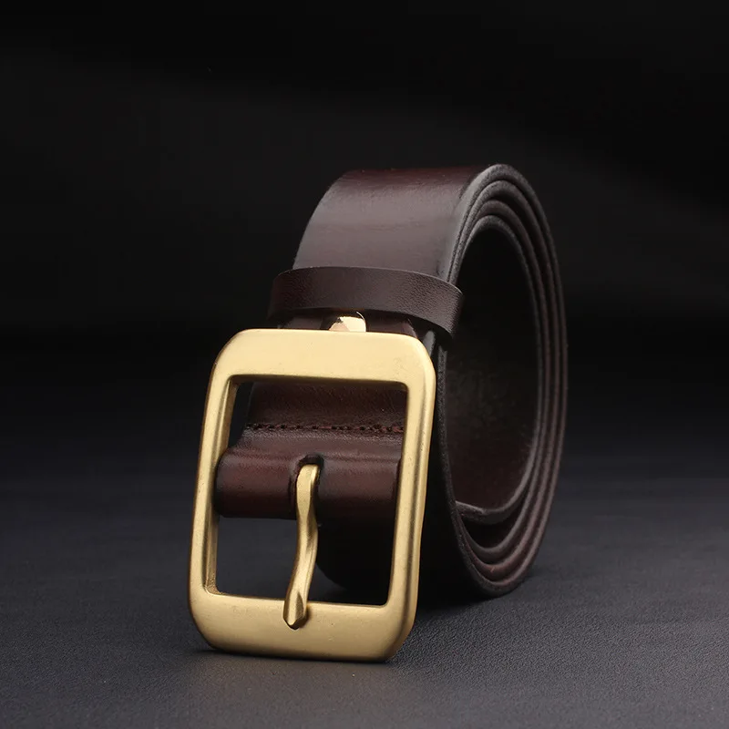 Brown Deepeel 1 шт. 3,8*105-130 см Высокое качество Мужские ремни из натуральной кожи медная Пряжка первый слой коровья кожа мужские аксессуары YB421 - Цвет: Brown