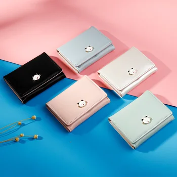 

New Candy Color Short Wallet Women's Wallet Cat Cartoon Leather Ladies Wallets Mini Clutch Multi-card Female Coin Card Holder