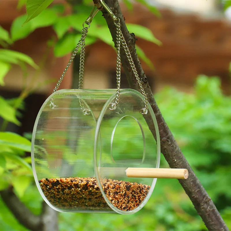 Bird Feeder Acrylic Hanging Food Box Anti Scatter Stand Birds Feeding Supplies 