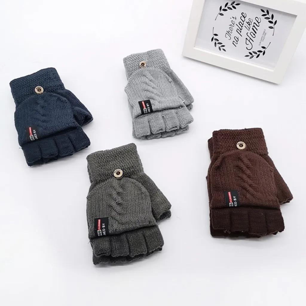 Зимние рождественские детские теплые перчатки, Детские Зимние теплые вязаные перчатки без пальцев#445