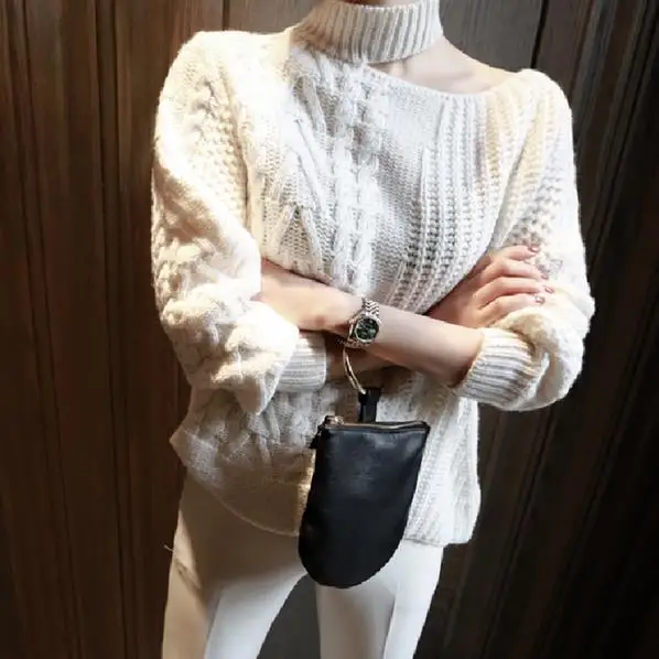 Knitted Female Sweater For Women Jumper Hollow Out Off Shoulder Long Sleeve Autumn Pullovers Top Clothes Fashion AE582