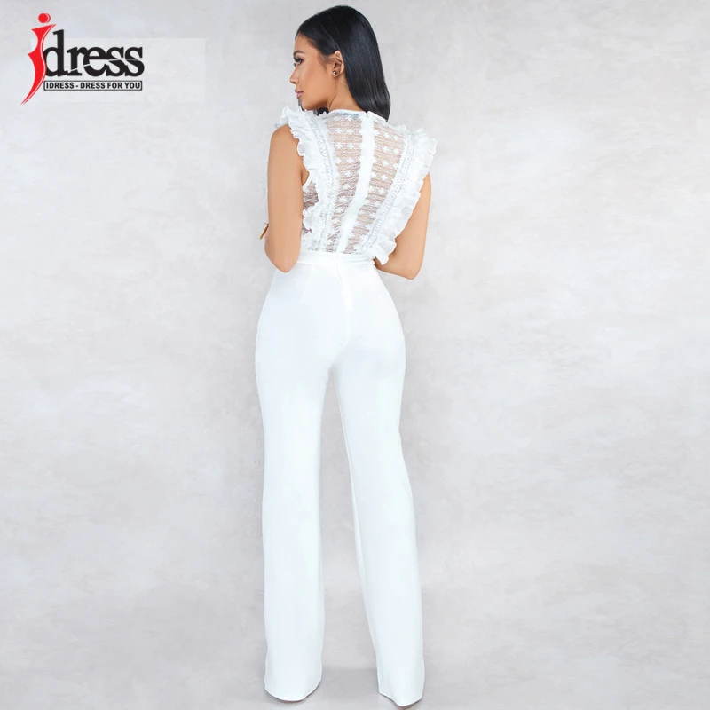 IDress Women 2019 New Wide Leg Long Playsuit Sexy Lady Lace Sleeveless Party Romper Black White Wide Leg Jumpsuit Femme Jumpsuit (3)