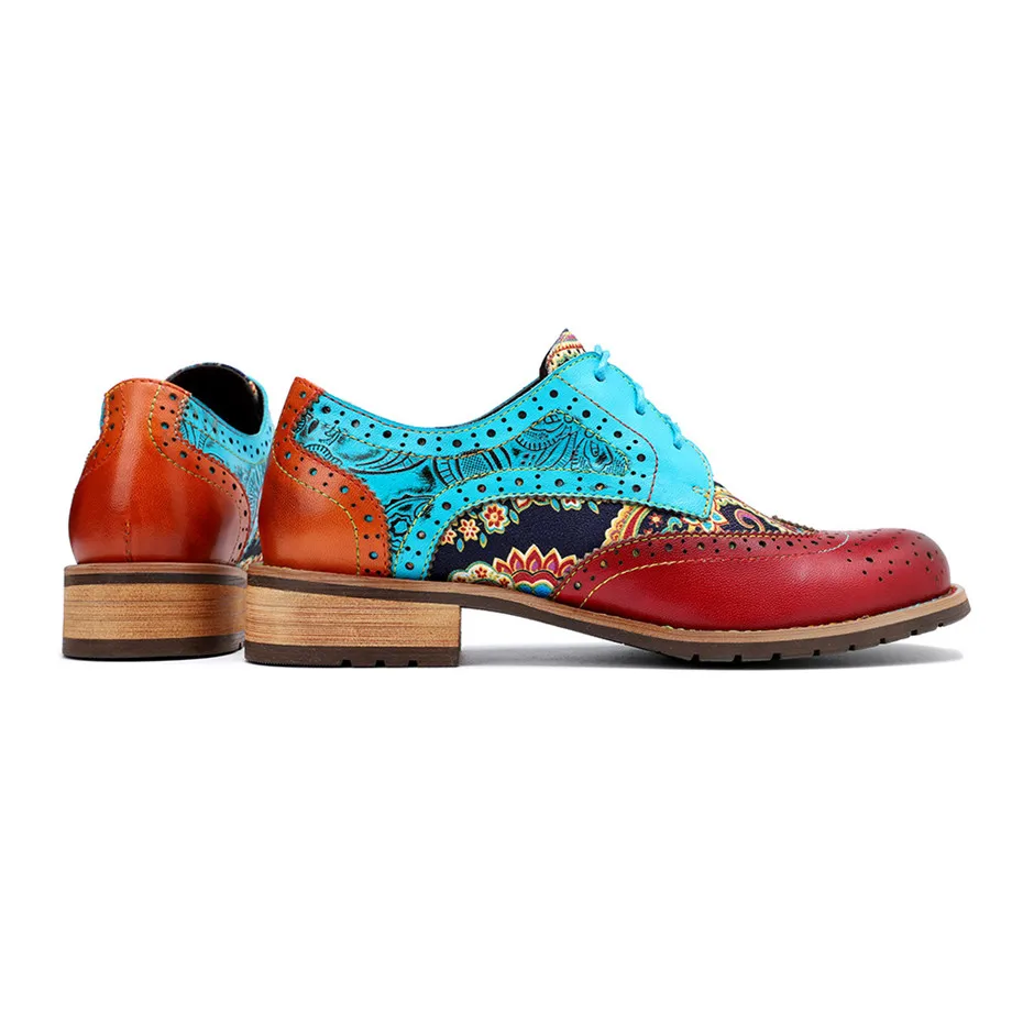 Vintage Oxford Shoes For Women Genuine Leather Flat Heel Shoes Woman British Lace Up Brogues Flats Retro Chaussures Femme women oxford shoes