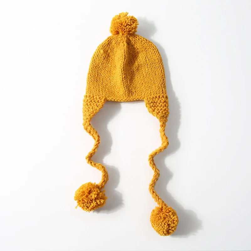 Orange baby hat Зимняя новая детская шапка с помпоном, хлопковая вязаная детская шапка для девочек и мальчиков, Детская шляпка, детская шапка, Детские аксессуары, 6 цветов - Цвет: Orange baby hat