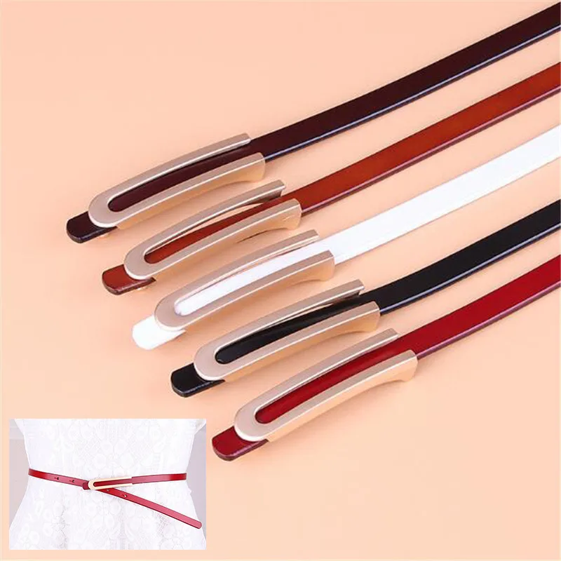 

Narrow Real Leather Belt Female Pure Color Waist Belts Women Dress Simple Wild Small Waistband Strap Lady