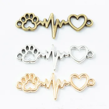 

RAINXTAR Fashion Alloy Dog Paw Connector Charms ECG Electrocardiograph Charms 12*34mm 100pcs AAC125