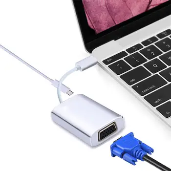 

Type-C to VGA with Power Supply with Display Converter Silver Aluminium Alloy HD 1080P For Macbook