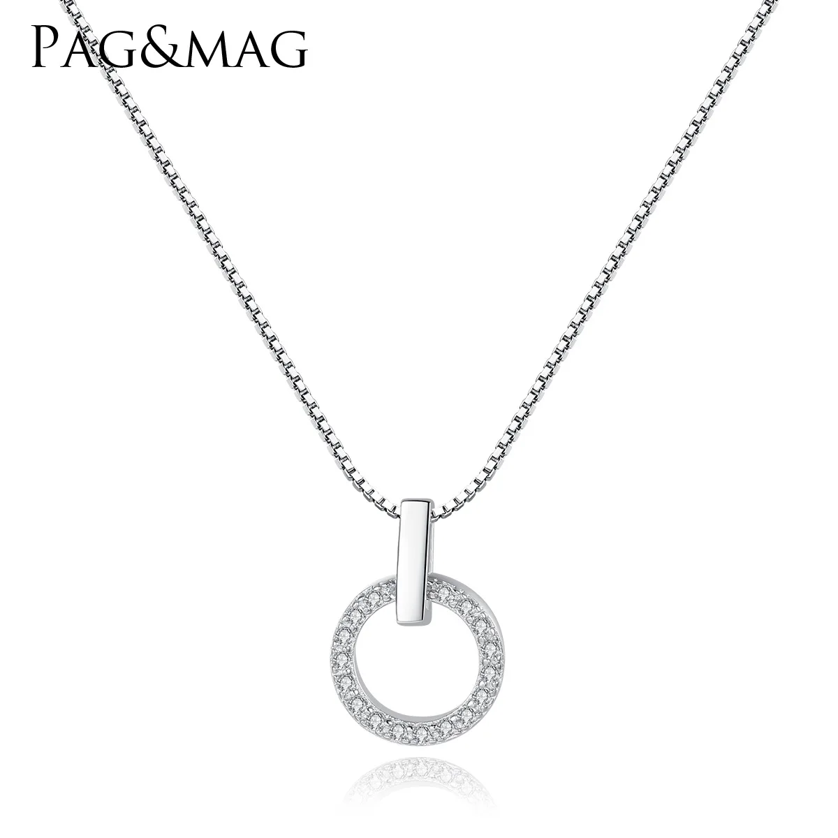 

PAG & Mag S925 Sterling Silver Necklace Box Chain Korean-style Pendant Set with 3A Zircon Simple Elegant Versatile Silver Neckla