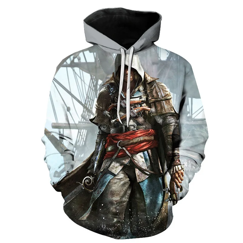 Осенняя мода Assassins Creed Толстовки с капюшоном для мужчин длинным рукавом толстовки