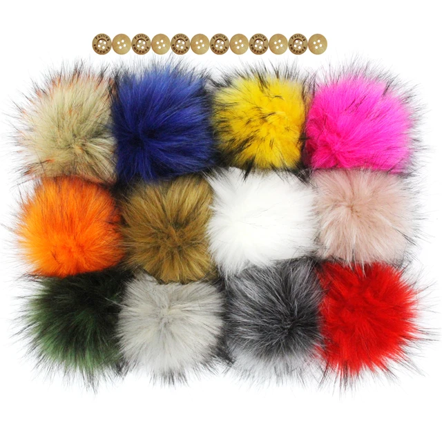 16 Pieces Faux Fur Pom Poms Balls Set Assorted Combo Pom Poms Set for DIY  Hats