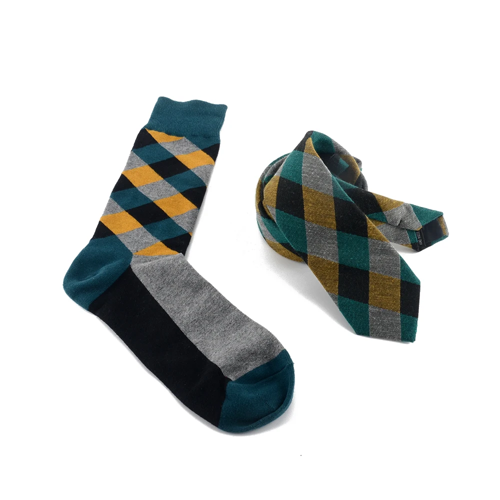 WindJ Men Cotton Socks Spots Grid Checked Necktie Set Business Gifts For | Аксессуары для одежды