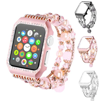 

Strap For iwatch 1/2/3/4 Agate Pearl Beaded Elastic Fashion Band For Apple Watch 38/42/40/44mm Fit Women Ladies Female Girl