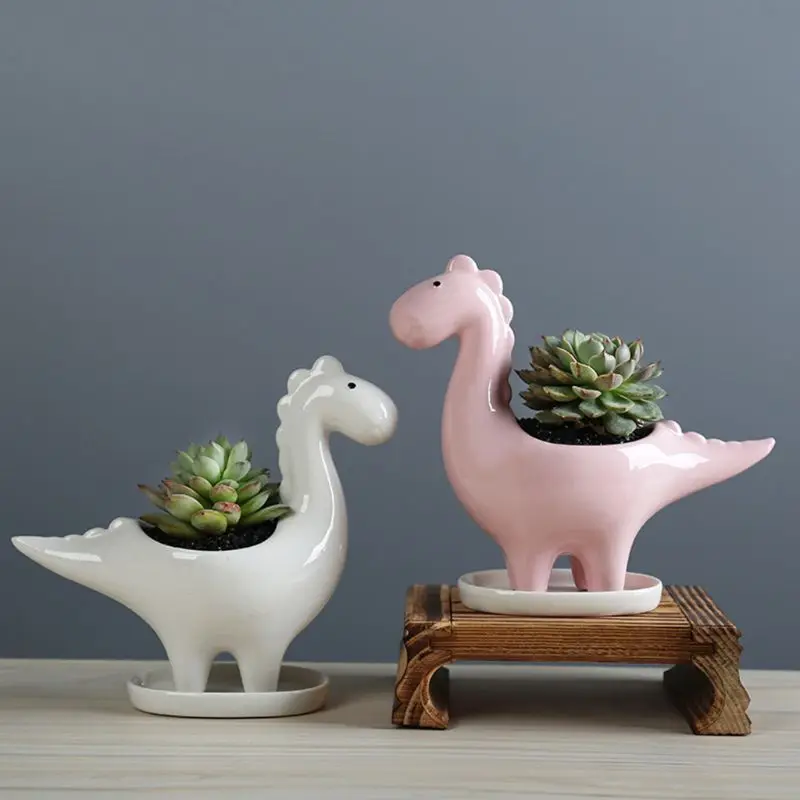 1Pc Cute Dinosaur Vase Flower Pot Potted Planter Container for Home Office Decor 