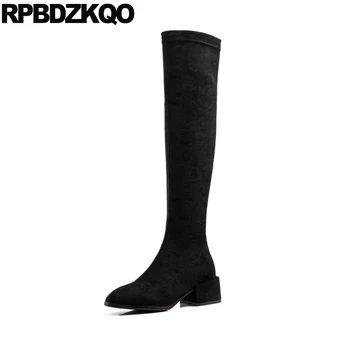 

round toe 2019 knee high long heel slip on plus size tall black chinese fashion luxury brand shoes women boots 10 big chunky