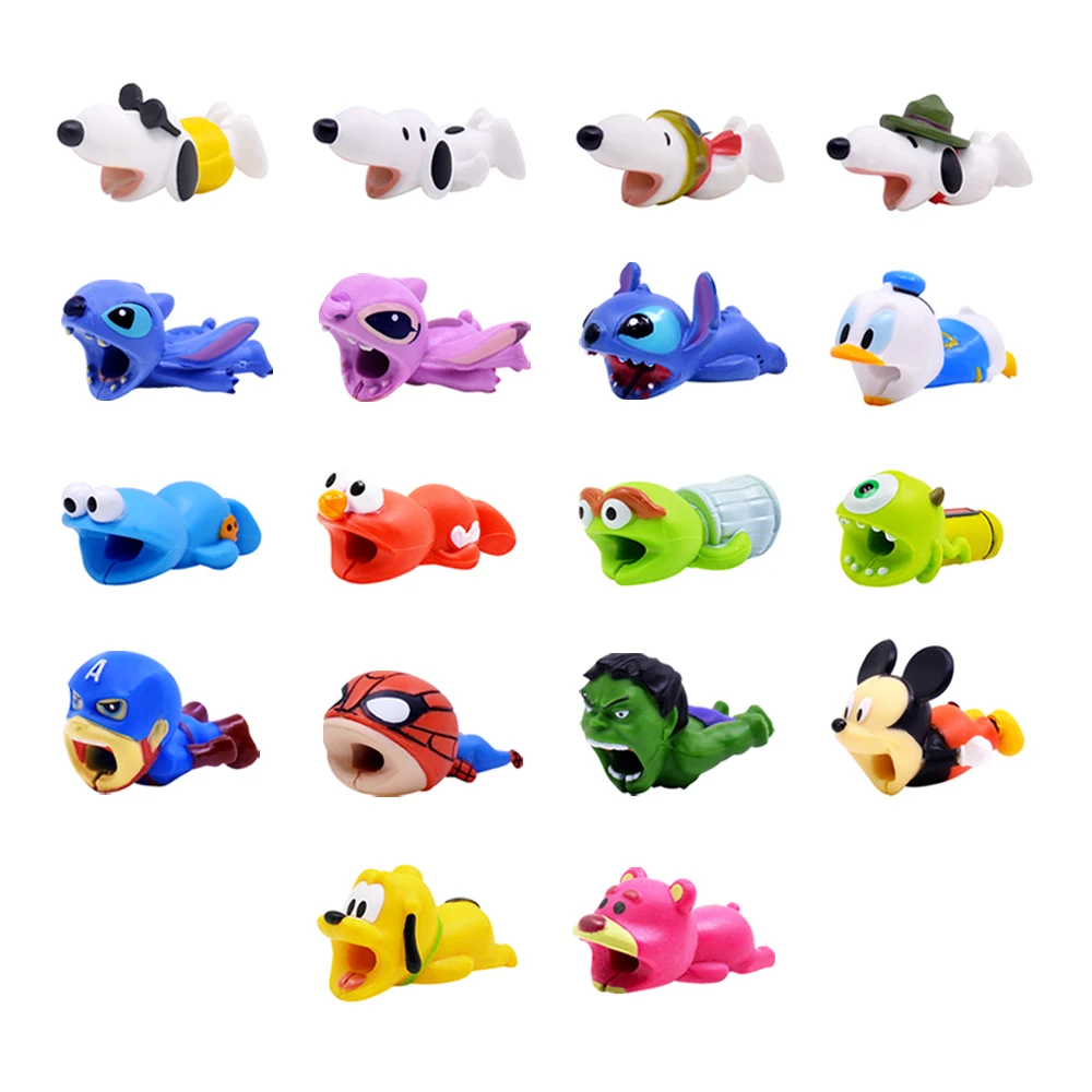 Cute Animal Cable Bite Protector For Iphone Stitch Dog Hulk Anime Cartoon Funny Cable Biter Phone Holder Buddies Accessories