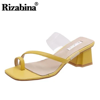 

Rizabina Thick Mid Heels Sandals Square Toe Summer Women Shoes Summer New Design Shoes Slip On Female Footwear Size 34-39