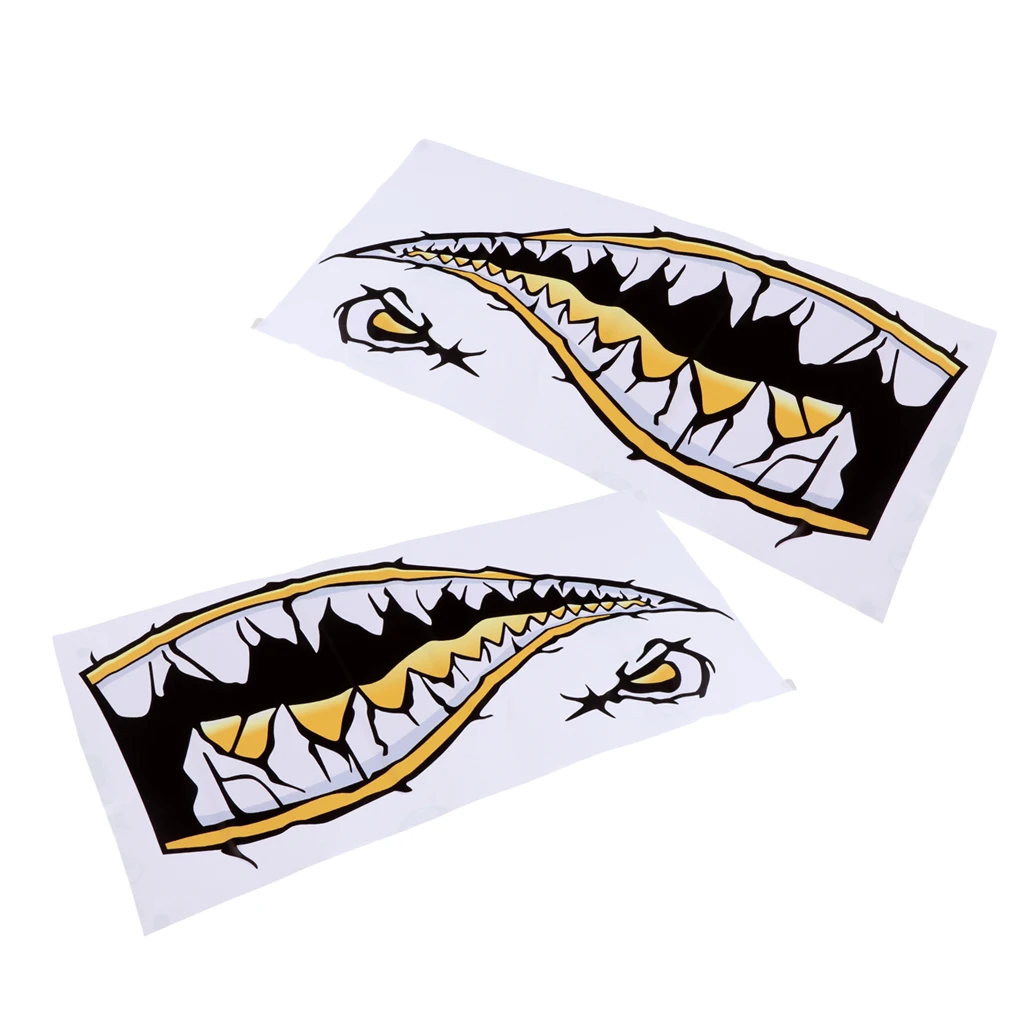 Set 2 Shark Mouth Decals Sticker Decor for Kayak Fishing Inflatable Boat Aircraft Bike Motorcycle - Durable & Long Lasting