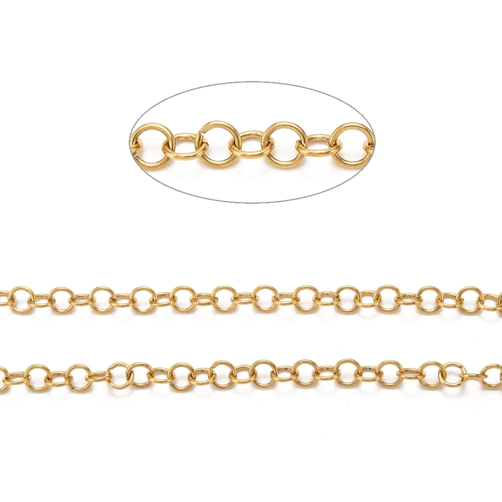 20m/roll 5x0.8mm 304 Stainless Steel Cable Chains Link Chain Unwelded Golden Color for DIY Bracelet Jewelry Making Accessories