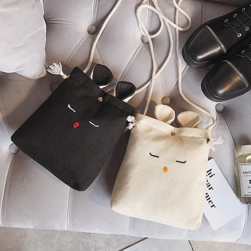 

Creative Small Bag 2019 New Style Korean-style Rabbit Phone Bag Environmentally Friendly Fabric Linen Solid Color Shoulder Bag