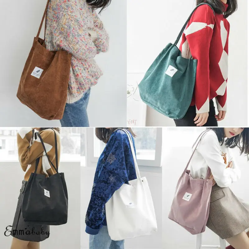 

Women Heavy Duty Classic Retro Corduroy magnetic button Shoulder Canvas Tote Bag