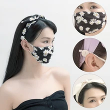 

Oaoleer 2Pcs Women Headbands Mask Fashion Print Flower Plaid Button Bowknot Head Bands For Women Girls Hair Bows Accessories