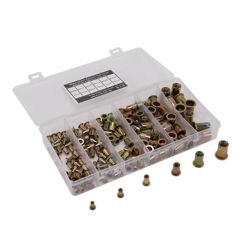 

150Pcs/Set Nutserts Rivet Nuts Flat Head Flange Rivnuts Zinc Plated Steel Nutsert Cap M3 M4 M5 M6 M8 M10 M12