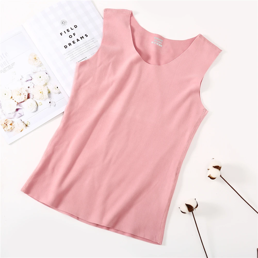 

Autumn 2019 Winter Women Tanks Warm Seamless Velvet Tank Tops Lady Solid Camisole Slim Sleeveless Vest Basic Top Underwear