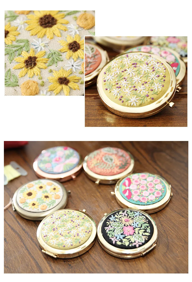 DIY embroidery makeup mirror portable folding double-sided mirror Manual Beginner Novice Production 3D Cloth Embroidery-16