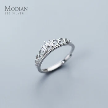 

Modian Classic Dazzling Cube Zircon Crown Rings For Women Real 925 Sterling Silver Adjustable Free Size Finger Ring Fine Jewelry
