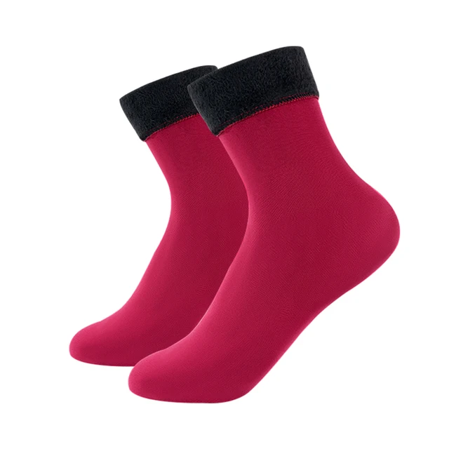Winter Warmer Women Thicken Thermal Wool Cashmere Snow Socks Seamless Soft Solid Velvet Boots Floor Sleeping Sock for Men Unisex style 1-Wine red