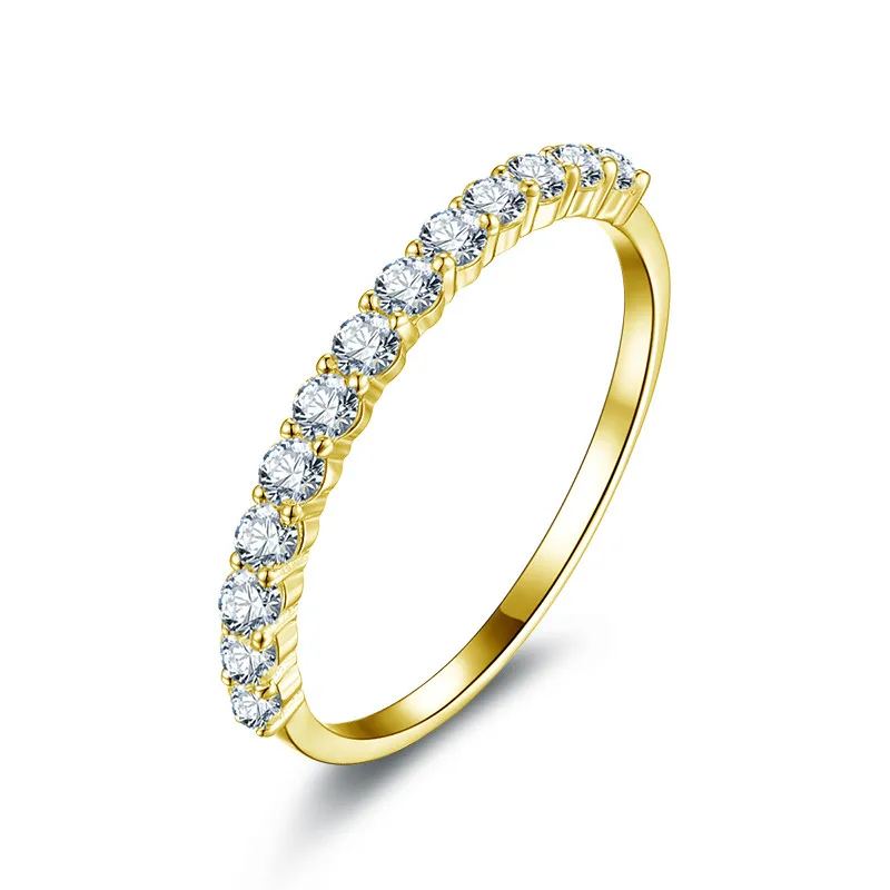 14K Yellow Gold AINUOSHI изысканное 14K однотонное желтое/белое золото половинное кольцо вечности имитация бриллианта Anillo Женское Обручальное подходящее кольцо - Цвет камня: 14K Yellow Gold