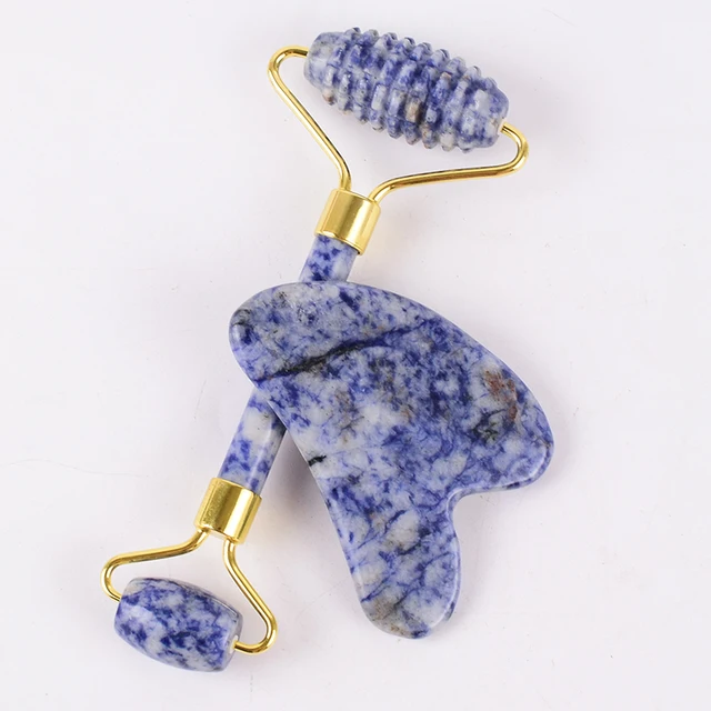 Wholesale Acupuncture Massager Sawtooth Jade Roller Face Care Massage Tool Natural Rose Quartz Stone Gua Sha Health Neck Relax 2 pcs