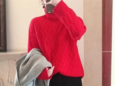 Высококачественный кашемировый свитер женский короткий свободный шерстяной вязаный джемпер мягкий теплый Топ пуловер с длинными рукавами - Цвет: Красный