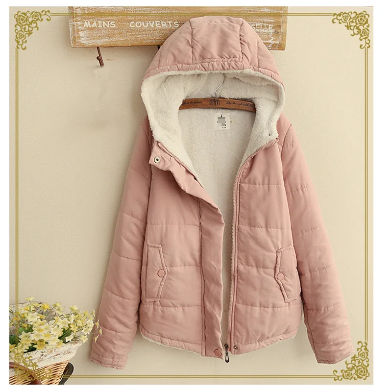 Japanese-style Hipster Autumn And Winter Short Coat Female Artistic Long Sleeve Hooded Solid Color Warm Versatile Students Cotto