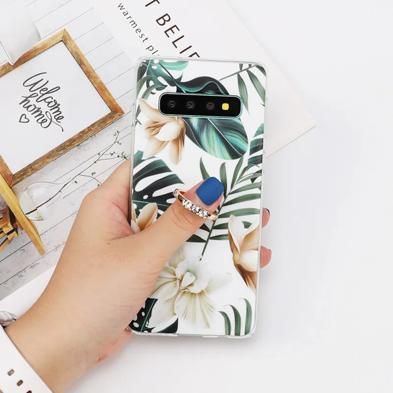 a with finger ring Чехол для телефона LOVECOM в винтажном стиле с цветами и листьями для samsung Galaxy Note 10 Pro A50 A51 A70 S8 S9 S10 Plus S10e мягкий IMD чехол-накладка - Цвет: a with finger ring