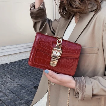 

Leather Shoulder Bag Women Stone Pattern Travel Messenger Bag Chain Small Square Bags Luxury Female Handbag Ladies Bolsa
