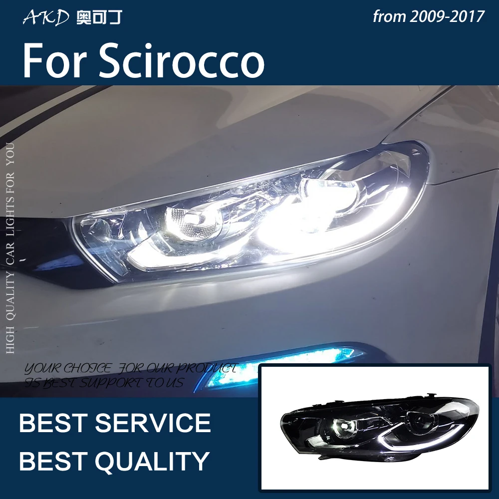 AKD Car Styling for VW Scirocco R 2009-2017 LED Headlight DRL Fog Lamp Turn Signal Light Low Beam High Projector Lens | Автомобили и