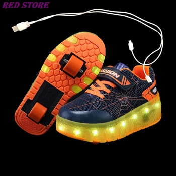 

Children One Two Wheels Luminous Glowing Sneakers Gold Pink Led Light Roller Skate Shoes Kids Led Shoes Boys Girls USB Charging