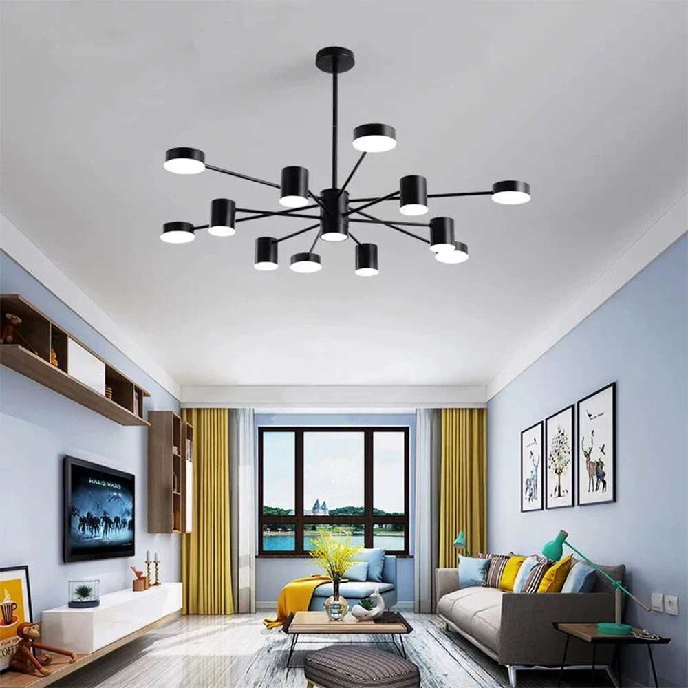 

Modern Black Gold Changeable LED Multi-Head Chandelier for Bedroom Dining Living Room Hall Loft Nordic Indoor Art Decor Lighting