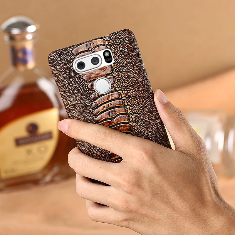 

phone Case For LG V20 V30 V40 case Genuine Leather Back Cover Luxury Ostrich Foot Skin Texture Cowhide Cover For LG g5 G6 G7