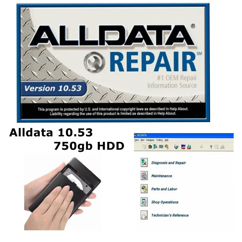 2020 Hot Alldata V10.53 Auto Repair Software All Data Car Programmer with Tech Support for Cars and Trucks USB 3.0 750gb HDD