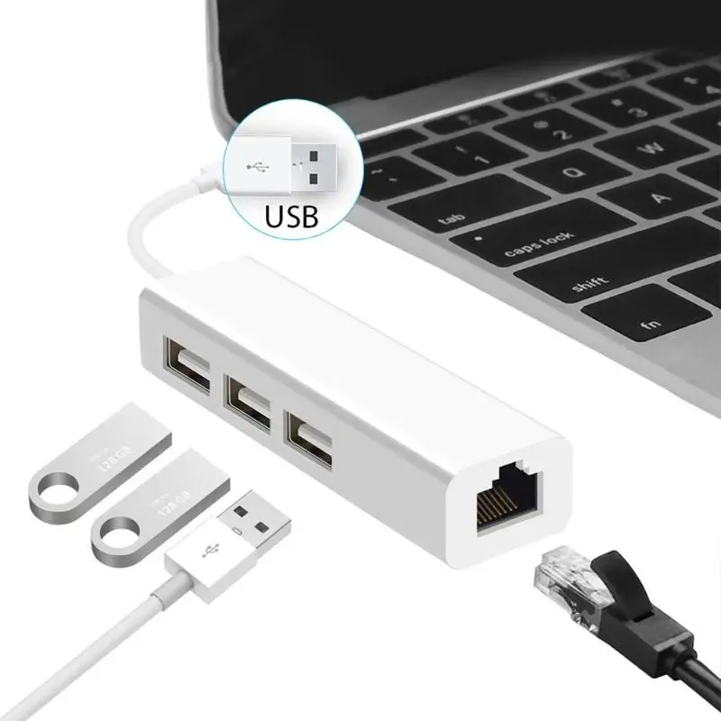 Горячая usb-хаб тонко обработанный usb-хаб 100M RJ45 USB2.0 Внешний разветвитель сетевой адаптер конвертер для ноутбука