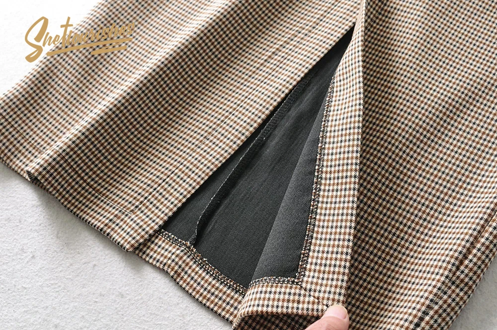 Sheflouses, Женская юбка в ломаную клетку, высокая талия, Ретро стиль, офисный костюм, юбка, облегающая, прямая, миди, юбка с карманами, Faldas, бежевая, SFB4b