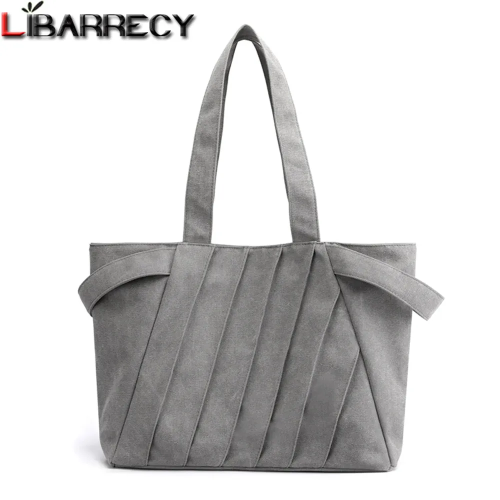 

Pleated Tote Bag for Women 2020 Canvas Casual Large Capacity Travel Bag Designer Simple Shoulder Bags Female Handbag Main Sac