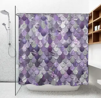 

Waterproof Polyester Shower Curtains Purple Mermaid Scales, Spa/Hotel Bathroom Modern Decoration Bath Curtain 72 x 70 Inches,