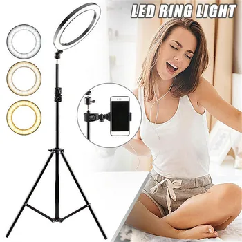 

Dimmable LED Selfie Ring Light with Tripod Gimbal Stand and Phone Holder Streaming Camera Device Video Photo Studio Photography