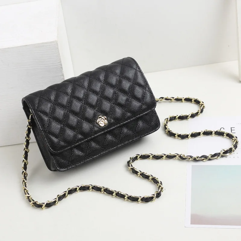 

Early Autumn New Style WOMEN'S Bag Leather Messenger Bag Versitile Fashion Rhombus Chain Bag Cowhide Shoulder Square Sling Bag R