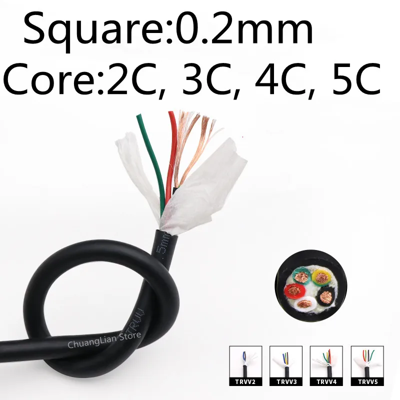 

Square 0.2mm TRVV Cable Flexible PVC Shielded Copper Conductor Pins 2 3 4 5 Cores Towline Bend Resistant Drag Chain Power Wire