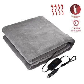 

12V Car Winter Warm Electric Heating Blanket Timed Temperature Control Current Protection Flannel 145x100cm Digital Display