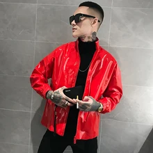 Pu Chaqueta Cuero мужская кожаная куртка куртки пальто Jaqueta Masculino красная сценическая одежда для певицы Клубные вечерние куртки мужские